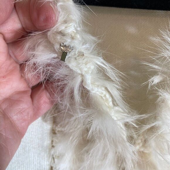 Cabo Cardigan Women's Med Ivory Rabbit Hair Trim Wool Blend Hook & Eye Closure - Picture 5 of 9